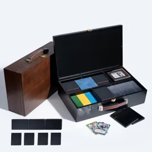 Premium Solid Wood Dual-Row Storage Case with Removable Dividers - Portable Organizer for 35PT Card Bricks, Collectible Cards, Sports Cards & Small Accessories (16.7"×10"×4.2" ,Black - velvet ）