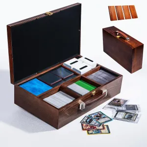 Premium Solid Wood Dual-Row Storage Case with Removable Dividers - Portable Organizer for 35PT Card Bricks, Collectible Cards, Sports Cards & Small Accessories (16.7"×10"×4.2" , Walnut - velvet )