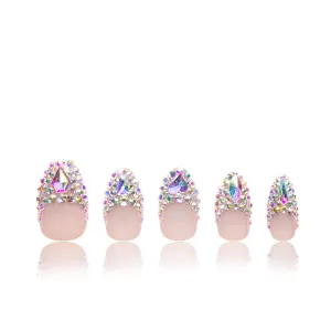 Press on Nails Angel's Tear Rhinestone | Handmade with Full Covered Crystals | Reusable Fake Nails | Almond Regular 1.0 in | H48-M