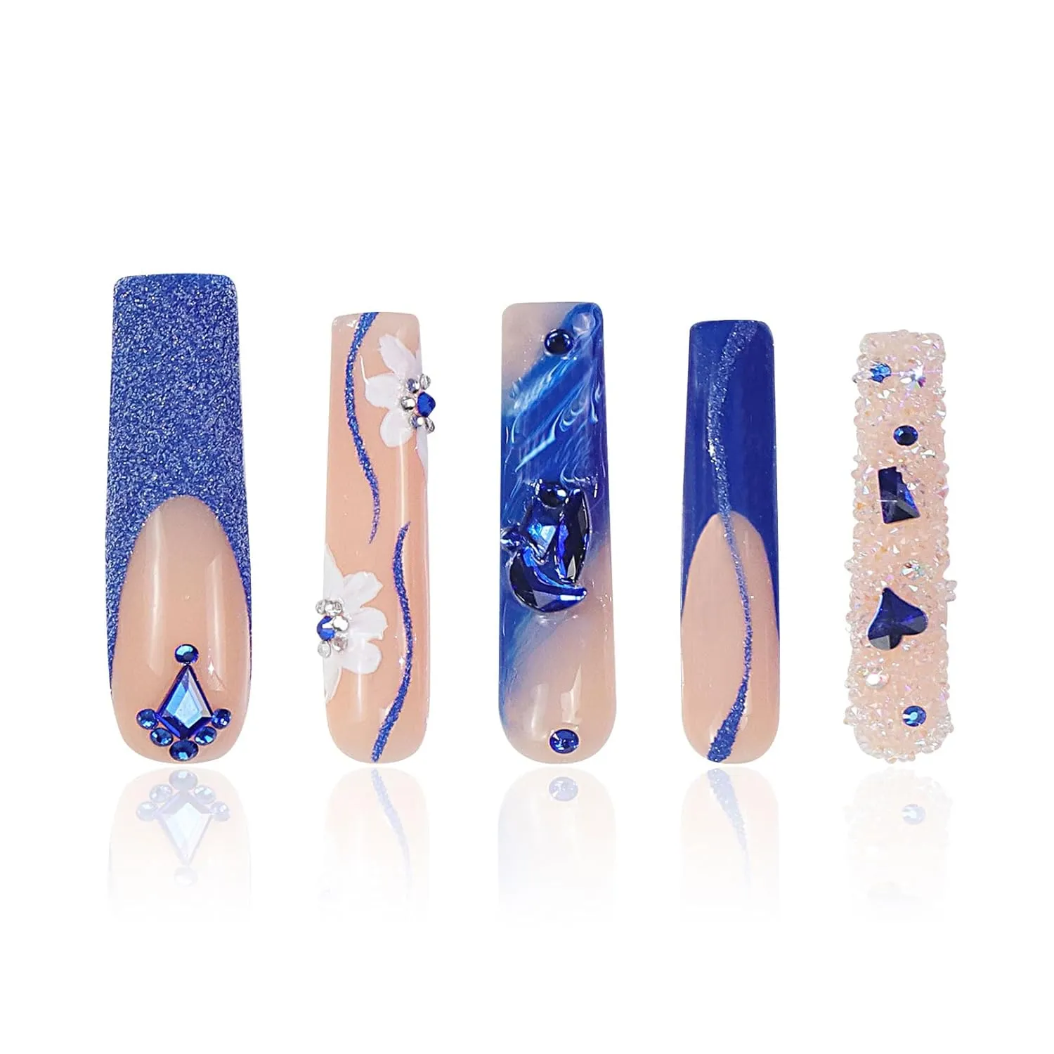 Press on Nails Glimmer Fuse| Handmade with Full Covered Crystals| Reusable Fake Nails| Square Mid length 1.7in| H106-M