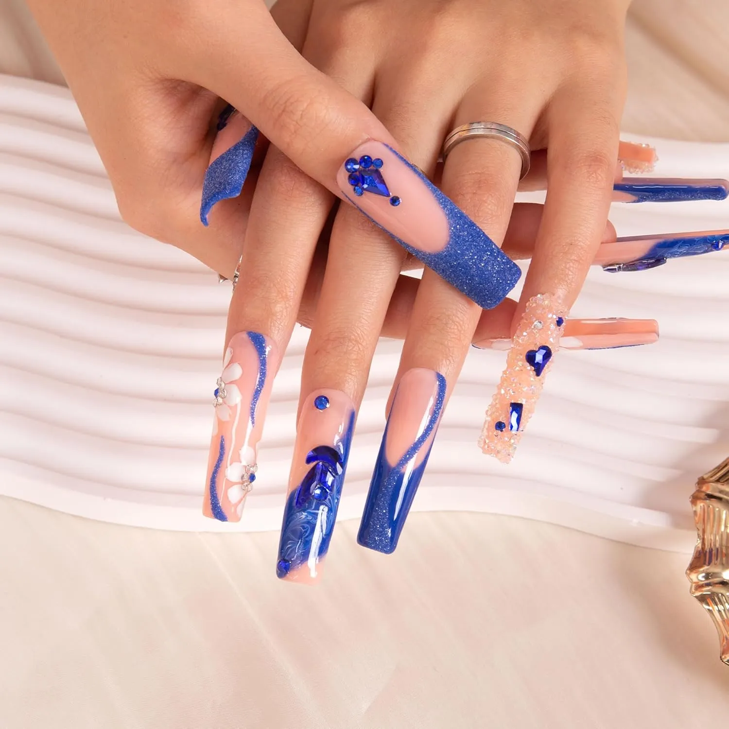 Press on Nails Glimmer Fuse| Handmade with Full Covered Crystals| Reusable Fake Nails| Square Mid length 1.7in| H106-M