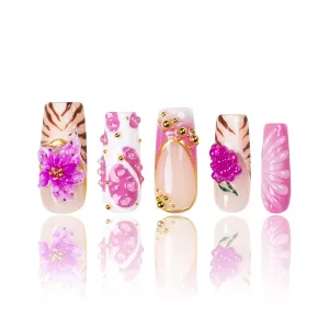 Press on Nails La Vida Rosé | Handmade with Full Covered Crystals | Reusable Full Cover Nails | Square Classic Regular 1.3 in | H470-M
