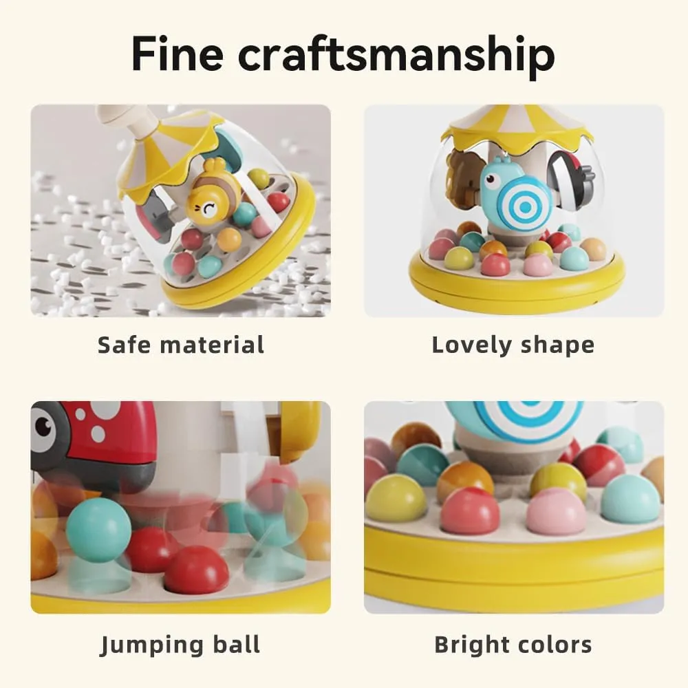Press Spin Baby Toy Tumble Activity Dome Tumble Top Spinning and Ball Popping Infants Toy Push Spin Carousel Colorful Spinning Faces Activity Learn Cause Effect Toys for 6 Month Plus (Yellow)