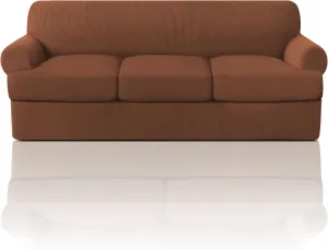 PrinceDeco T Cushion Sofa Slipcover 4 Pieces Sofa Covers for T Cushion Couch Soft Couch Cover (72"-90") Sofa Slip Cover Furniture Covers with 3 Individual T Shape Seat Covers Washable, Caramel