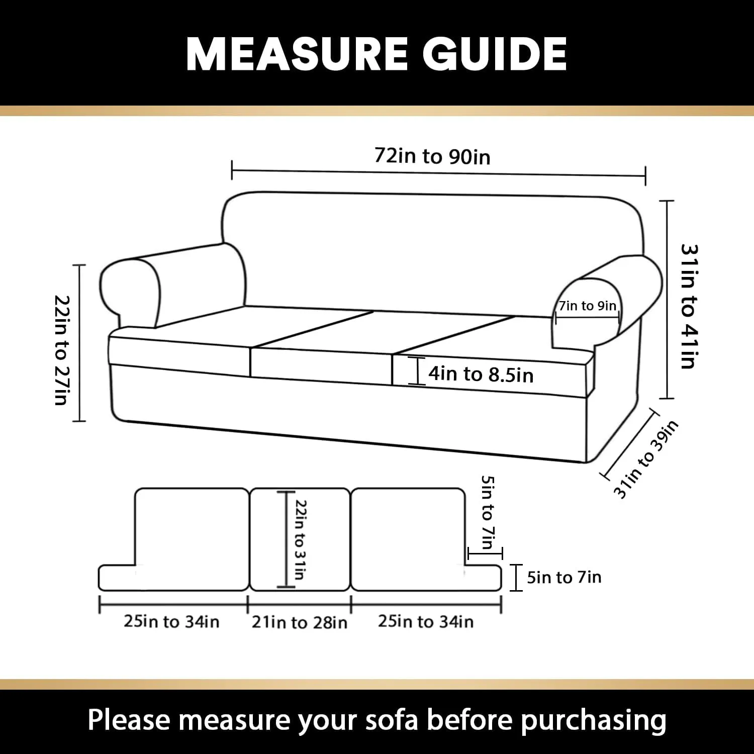 PrinceDeco T Cushion Sofa Slipcover 4 Pieces Sofa Covers for T Cushion Couch Soft Sofa Slip Covers Furniture Protector with 3 Individual T Shape Seat Covers(72"-90"), Bronze Green