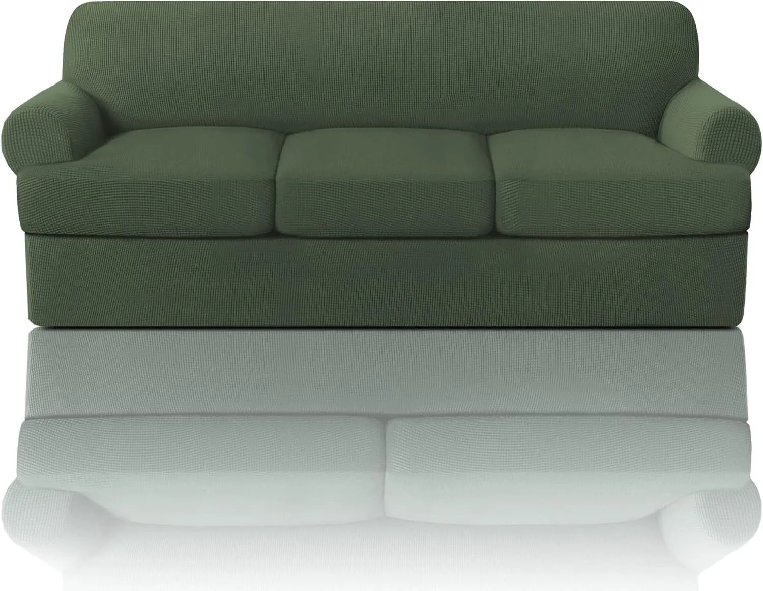 PrinceDeco T Cushion Sofa Slipcover 4 Pieces Sofa Covers for T Cushion Couch Soft Sofa Slip Covers Furniture Protector with 3 Individual T Shape Seat Covers(72"-90"), Bronze Green
