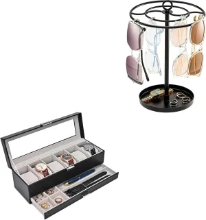 ProCase Watch Box Bundle with Sunglasses Organizer Eyeglasses Stand