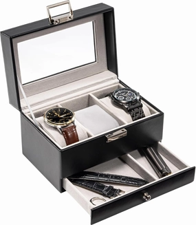 ProCase Men's 3-Slot Watch Display Case with Drawer, Black
