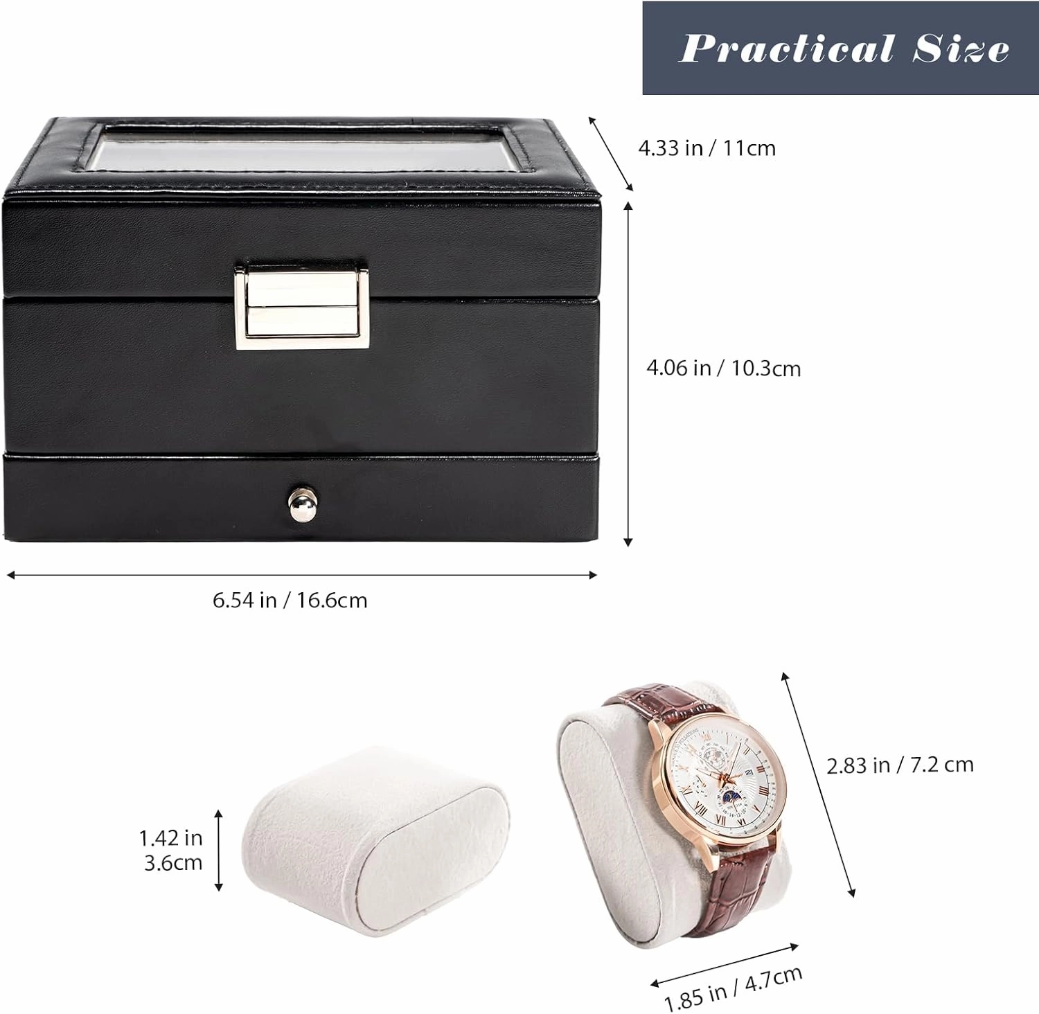 ProCase Men's 3-Slot Watch Display Case with Drawer, Black