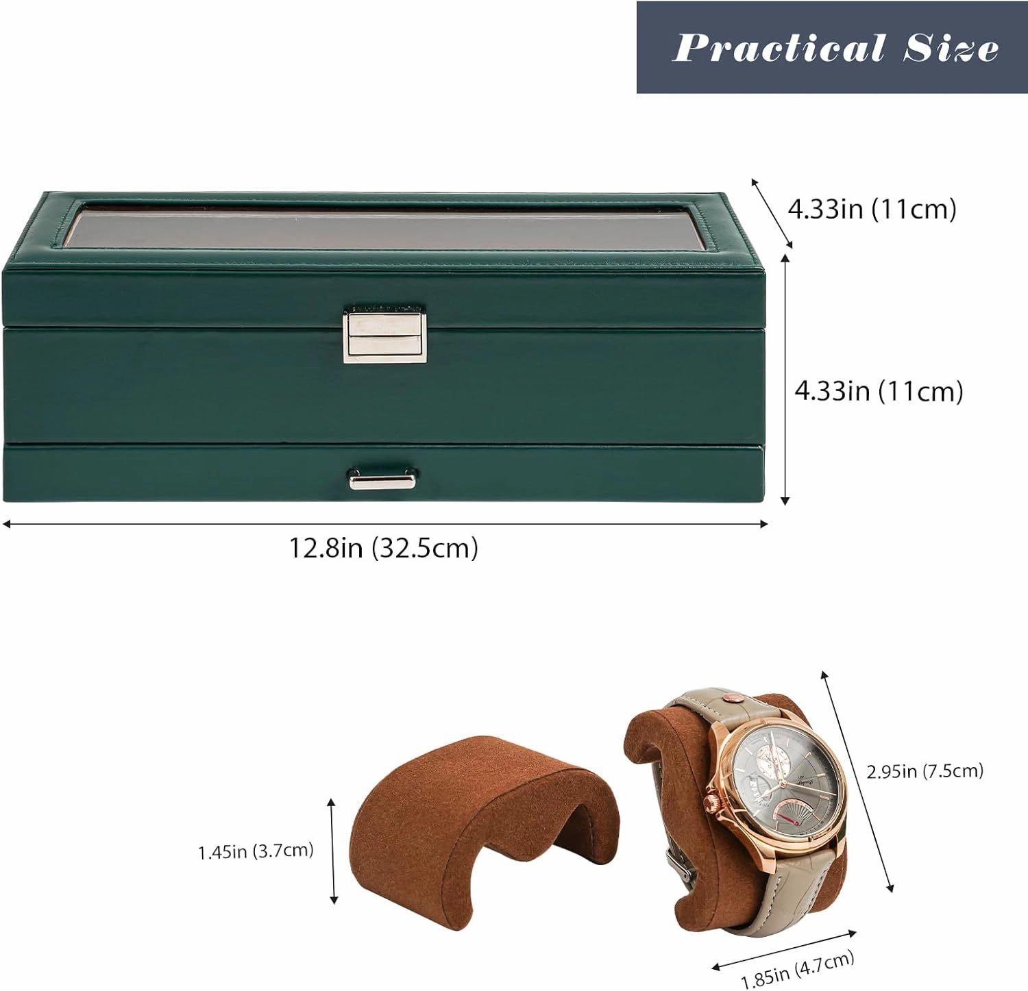 ProCase Men's Watch Box - 6 Slot Display Case with Drawer, Glass Lid, 2-Layer Jewelry & Watch Storage - Midnight Green