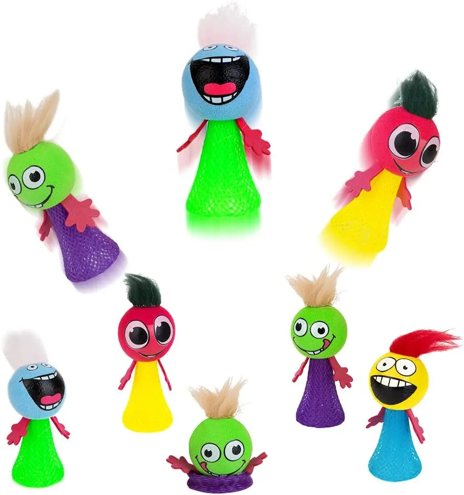 PROLOSO 40 Pcs Jumping Toys Popper Spring Launchers Bouncy Ball Hair Man