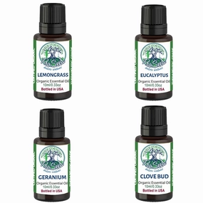 ProSeed Handmade Olfactory Smell Training Kit – Aromatherapy Set with 4 Reusable Inhalers & Full-Size Organic Essential Oils: Lemongrass, Eucalyptus, Geranium, Clove Bud – NAHA Certified Brand