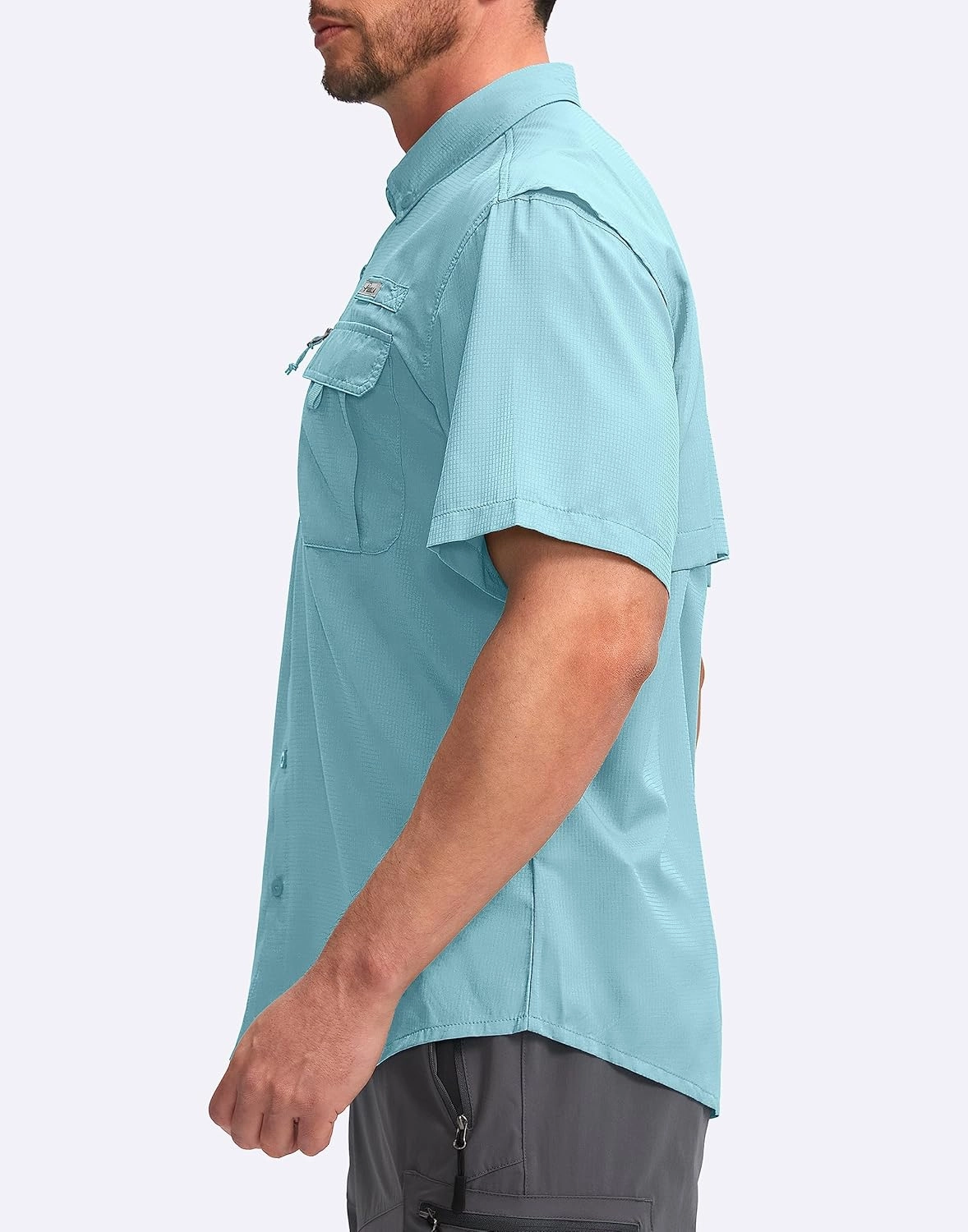 Pudolla Men's Fishing Shirts with Short Sleeves, Summer Travel Work Shirts, Button Down with UPF50  and Zipper Pockets