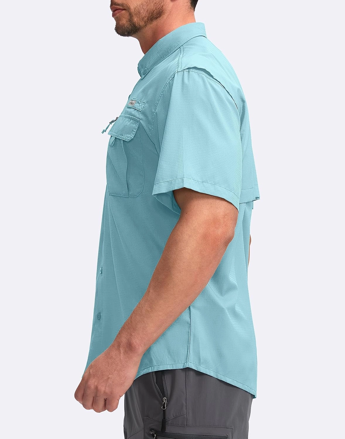 Pudolla Men's Fishing Shirts with Short Sleeves, Summer Travel Work Shirts, Button Down with UPF50  and Zipper Pockets