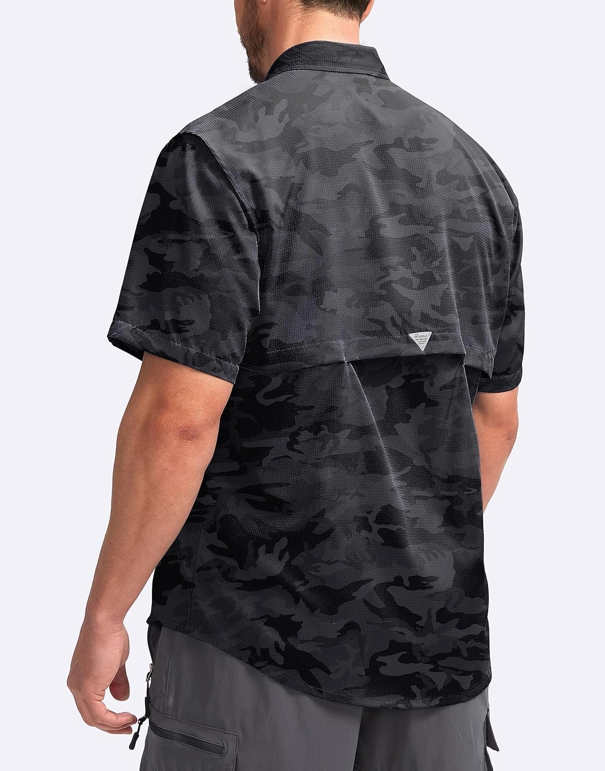 Pudolla Men's Fishing Shirts with Short Sleeves, Summer Travel Work Shirts, Button Down with UPF50  and Zipper Pockets