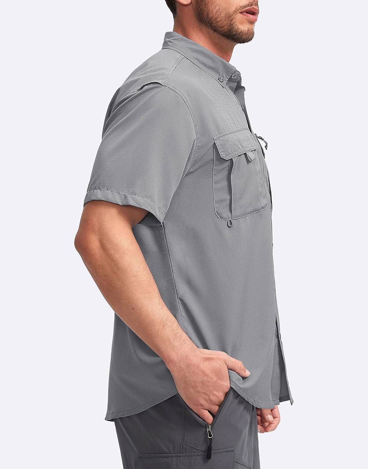 Pudolla Men's Fishing Shirts with Short Sleeves, Summer Travel Work Shirts, Button Down with UPF50  and Zipper Pockets