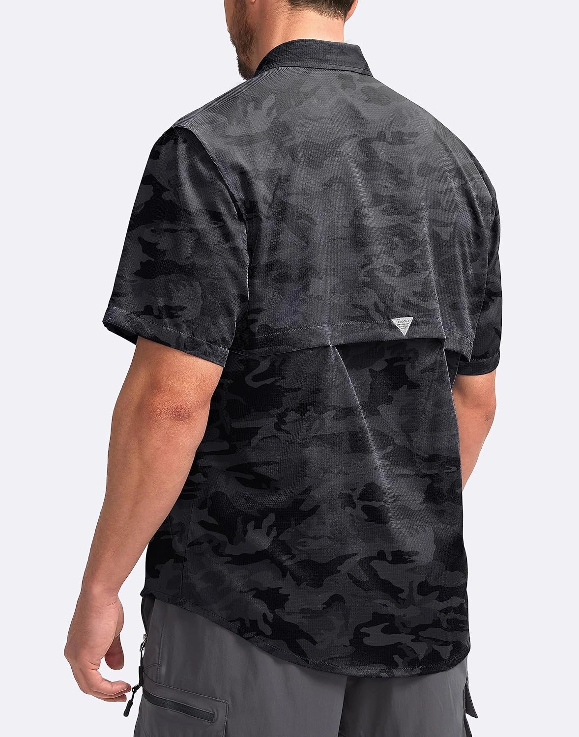 Pudolla Men's Fishing Shirts with Short Sleeves, Summer Travel Work Shirts, Button Down with UPF50  and Zipper Pockets