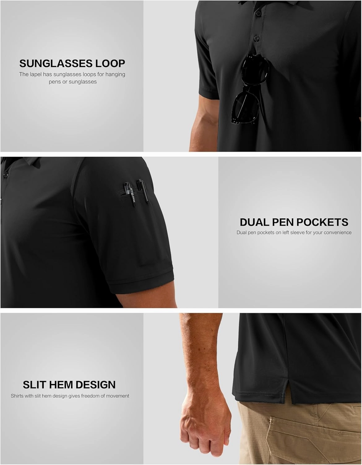 Pudolla Mens Tactical Shirts Short Sleeve Golf Work Polos Moisture Wicking Dry Fit Collared Shirt Lightweight Polo Shirt