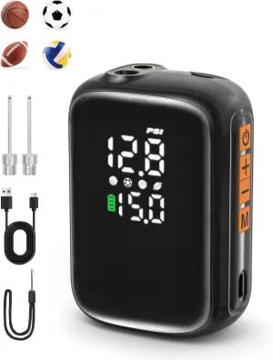 Pumteck AP1-M Electric Ball Pump: Portable Sports Automatic Ball Air Pump with Digital Precise Pressure Gauge, 15Psi Fast Inflation Basketball Soccer Football Volleyball Rugby Inflator with 2 Needles