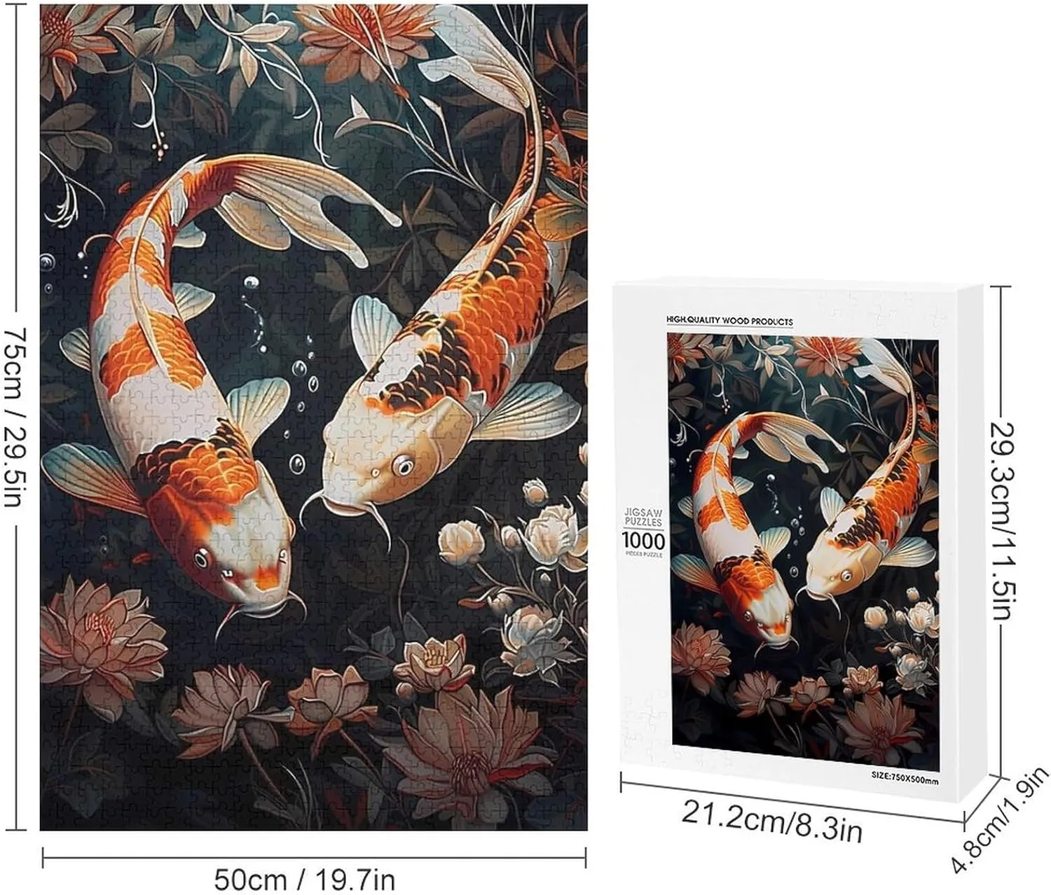 Puzzles for Adults 1000 Pieces - Koi Fish Swim Koi Funny Educational Puzzles, Birthday Christmas Valentine's Day Gift