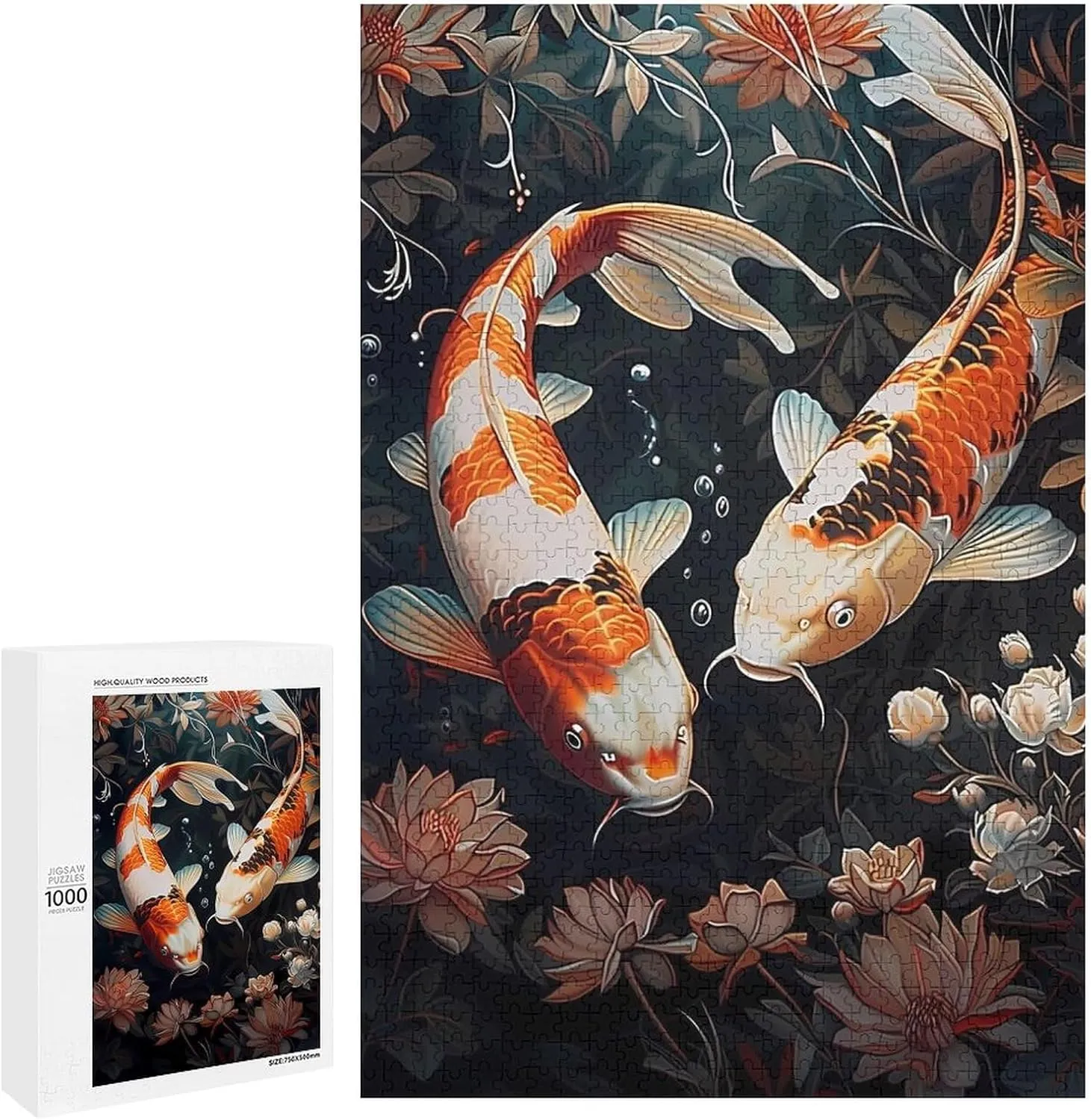 Puzzles for Adults 1000 Pieces - Koi Fish Swim Koi Funny Educational Puzzles, Birthday Christmas Valentine's Day Gift