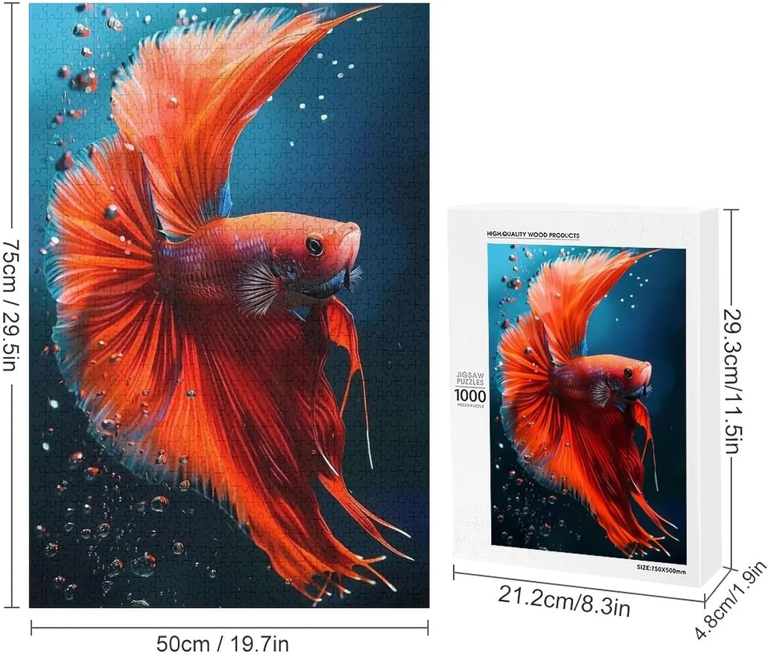 Puzzles for Adults 1000 Pieces - Red Betta Fish Fish Funny Puzzle, Seek and Find Activities, Travel Toys for Toddlers and Kids