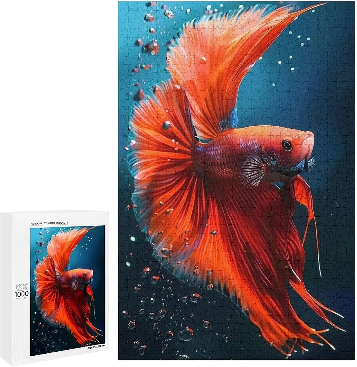 Puzzles for Adults 1000 Pieces - Red Betta Fish Fish Funny Puzzle, Seek and Find Activities, Travel Toys for Toddlers and Kids