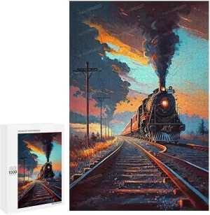 Puzzles for Adults 1000 Pieces - Sunset Train Landscape Puzzle Brain Teaser Activity for Kids,Gift for Birthday Christmas