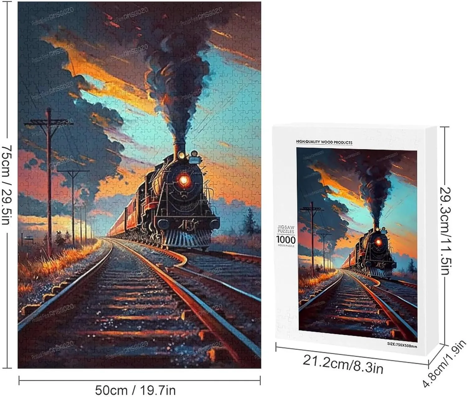 Puzzles for Adults 1000 Pieces - Sunset Train Landscape Puzzle Brain Teaser Activity for Kids,Gift for Birthday Christmas