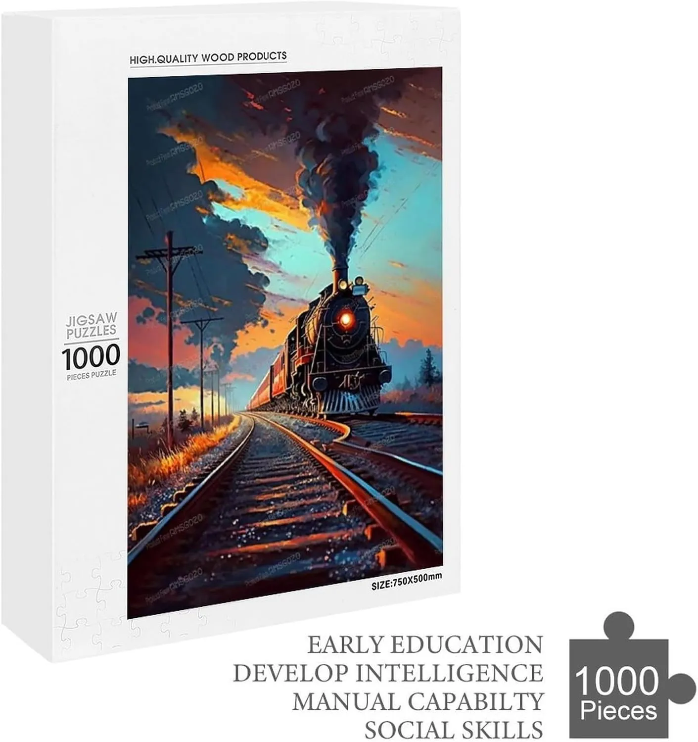 Puzzles for Adults 1000 Pieces - Sunset Train Landscape Puzzle Brain Teaser Activity for Kids,Gift for Birthday Christmas
