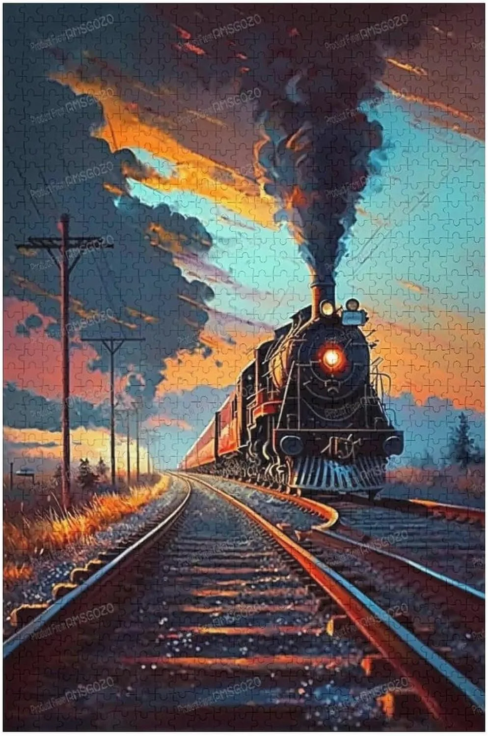 Puzzles for Adults 1000 Pieces - Sunset Train Landscape Puzzle Brain Teaser Activity for Kids,Gift for Birthday Christmas
