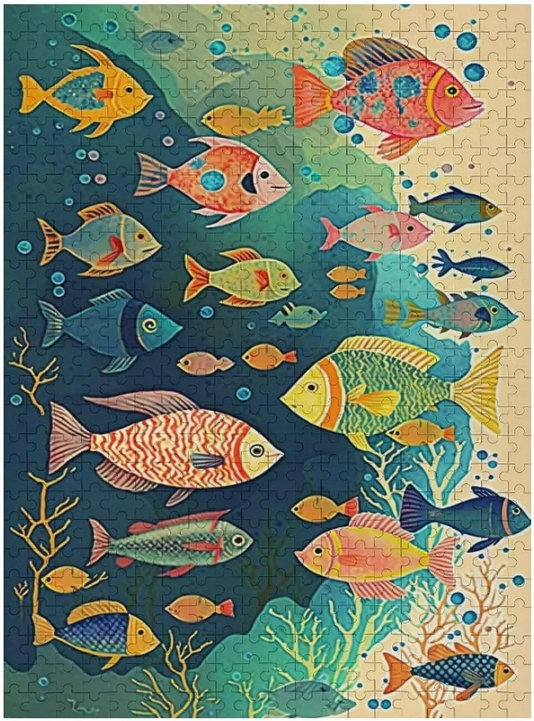 Puzzles for Adults 500 Pieces - Colorful Fish Retro Ocean Perfect Interlocking Clear Printing - Adults Educational Puzzle Ideal Gift - Display as Artwork Idea!