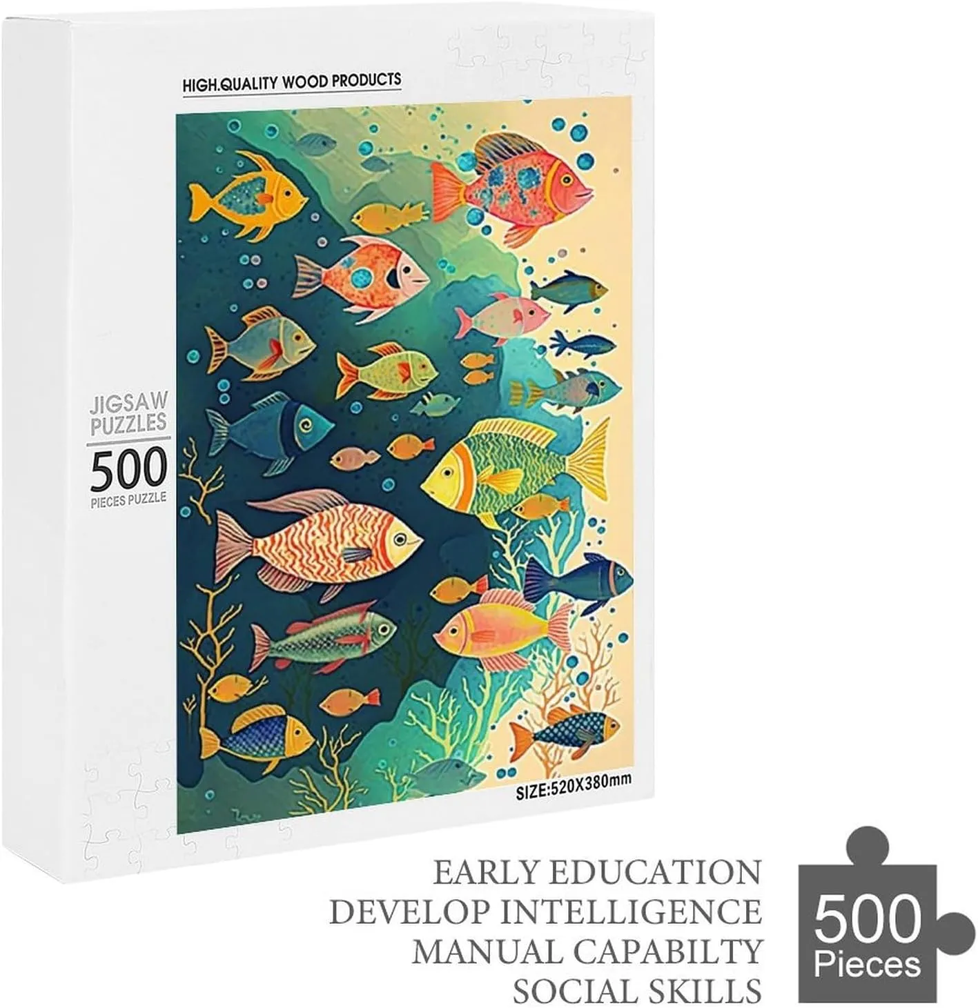 Puzzles for Adults 500 Pieces - Colorful Fish Retro Ocean Perfect Interlocking Clear Printing - Adults Educational Puzzle Ideal Gift - Display as Artwork Idea!