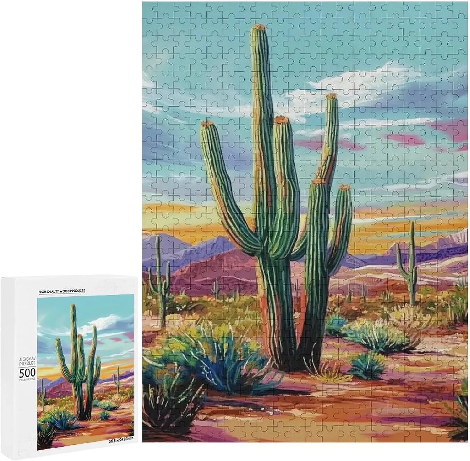 Puzzles for Adults 500 Pieces - Desert Cactus Puzzle Challenging Educational Toys Gifts for Home Decor Family Activities