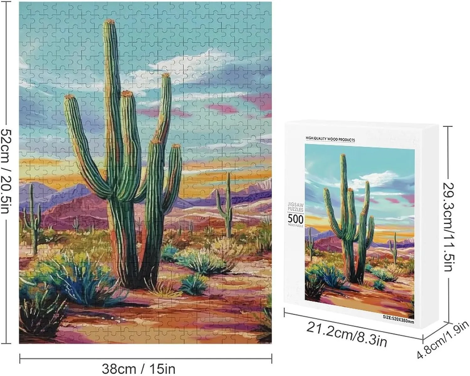 Puzzles for Adults 500 Pieces - Desert Cactus Puzzle Challenging Educational Toys Gifts for Home Decor Family Activities
