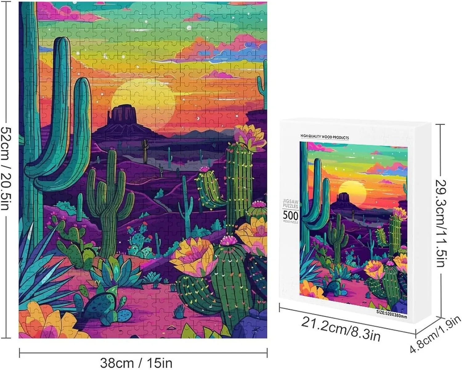 Puzzles for Adults 500 Pieces - Desert Landscapes with Cacti and Flowers Cactus Puzzle Christmas Perfect for Relaxation Activity Difficult Challenging Puzzles