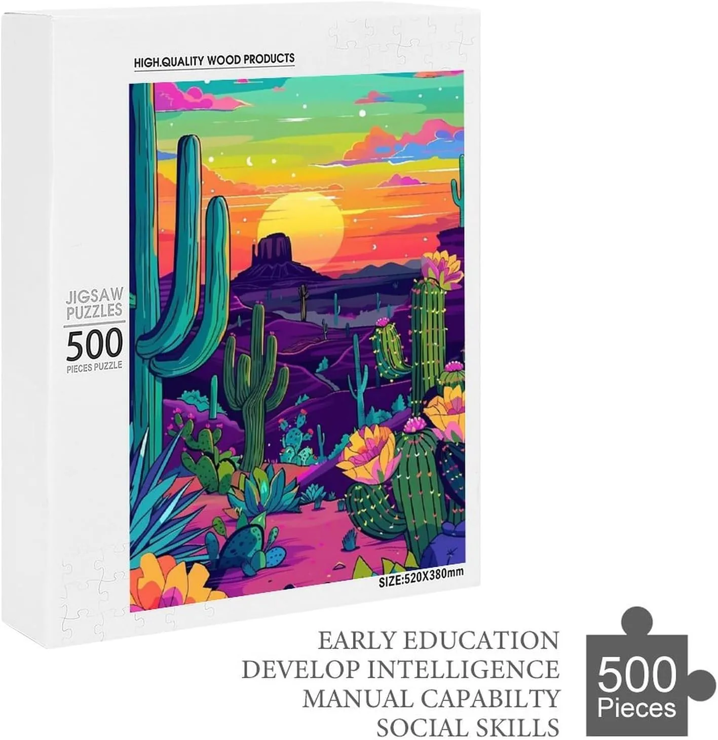 Puzzles for Adults 500 Pieces - Desert Landscapes with Cacti and Flowers Cactus Puzzle Christmas Perfect for Relaxation Activity Difficult Challenging Puzzles