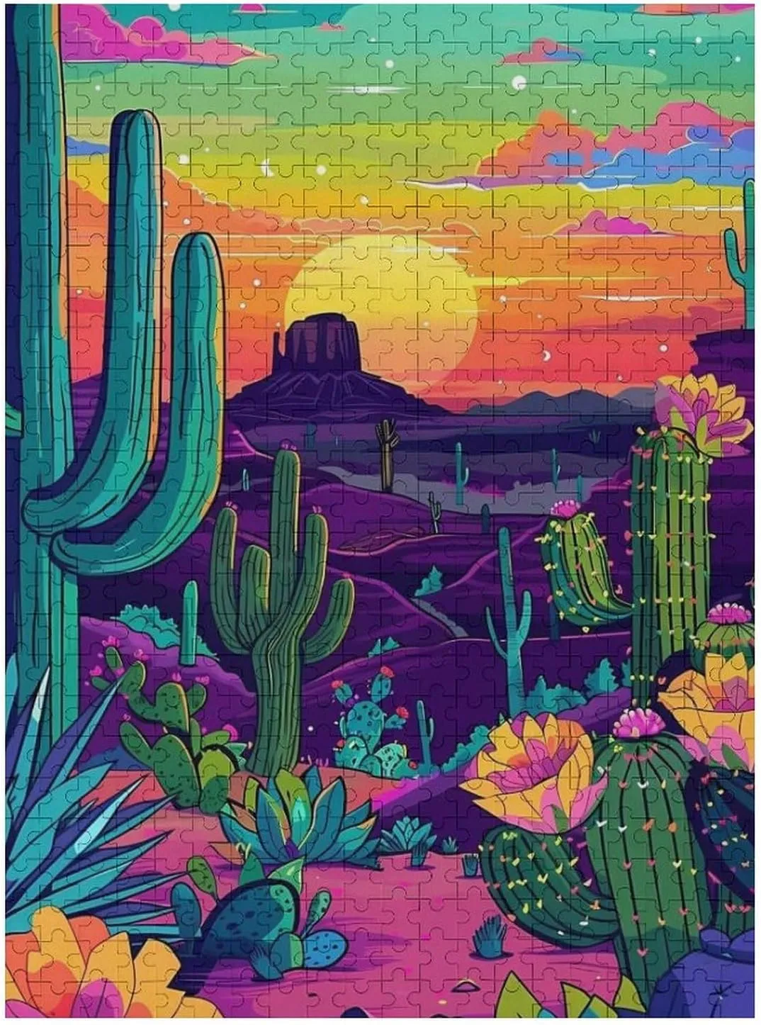 Puzzles for Adults 500 Pieces - Desert Landscapes with Cacti and Flowers Cactus Puzzle Christmas Perfect for Relaxation Activity Difficult Challenging Puzzles