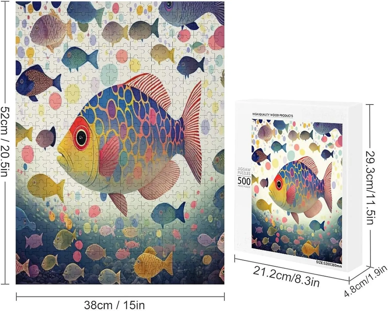 Puzzles for Adults 500 Pieces - Fish Colorful Fish Perfect Interlocking Clear Printing - Adults Educational Puzzle Ideal Gift - Display as Artwork Idea!