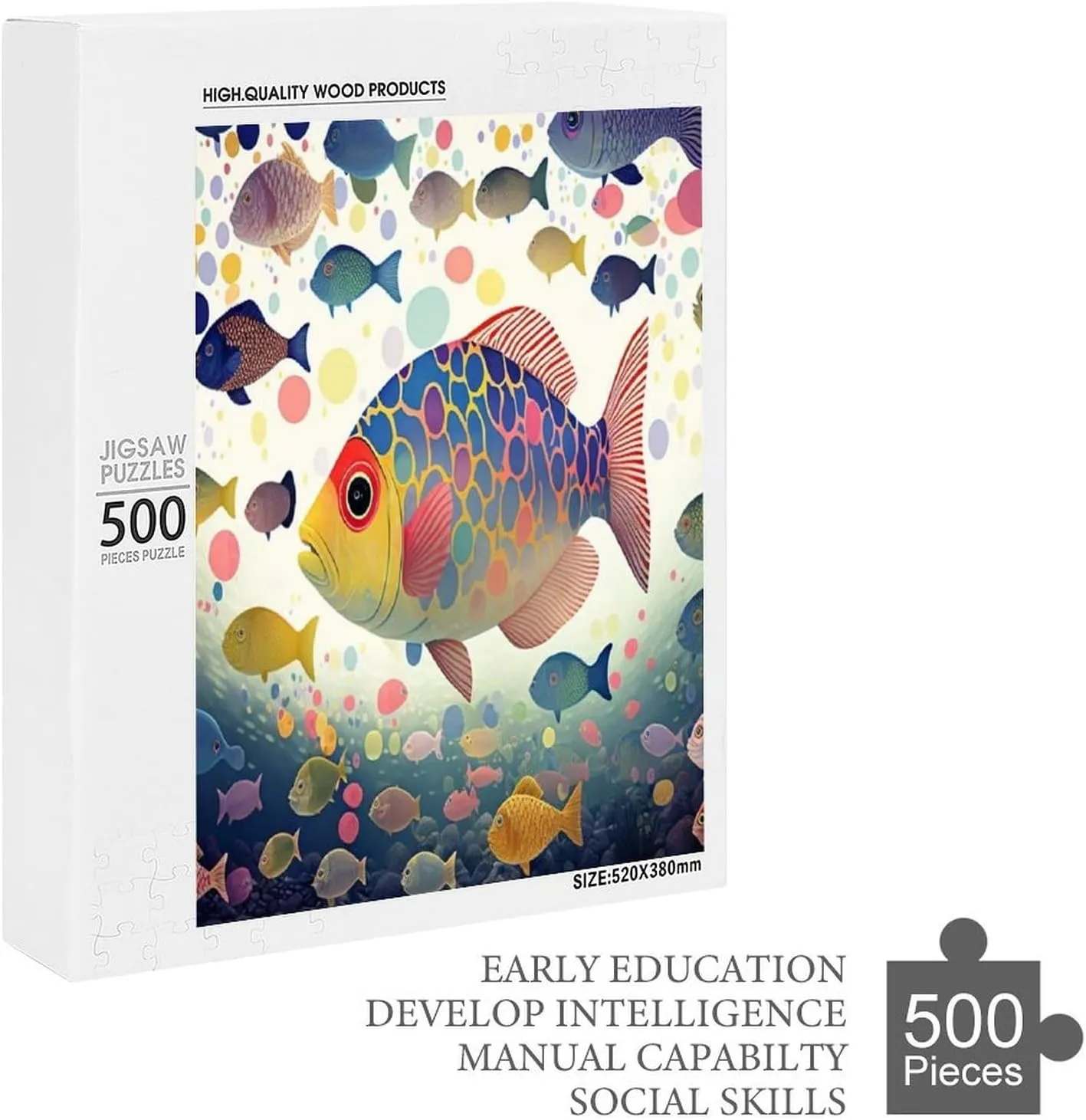Puzzles for Adults 500 Pieces - Fish Colorful Fish Perfect Interlocking Clear Printing - Adults Educational Puzzle Ideal Gift - Display as Artwork Idea!