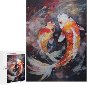 Puzzles for Adults 500 Pieces - Golden Koi Fish Funny Challenging Puzzle Perfect for Game Nights