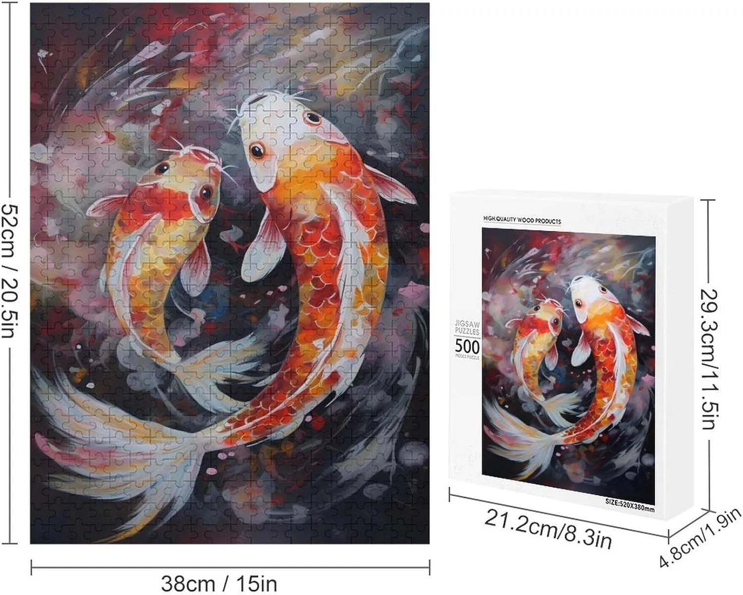 Puzzles for Adults 500 Pieces - Golden Koi Fish Funny Challenging Puzzle Perfect for Game Nights