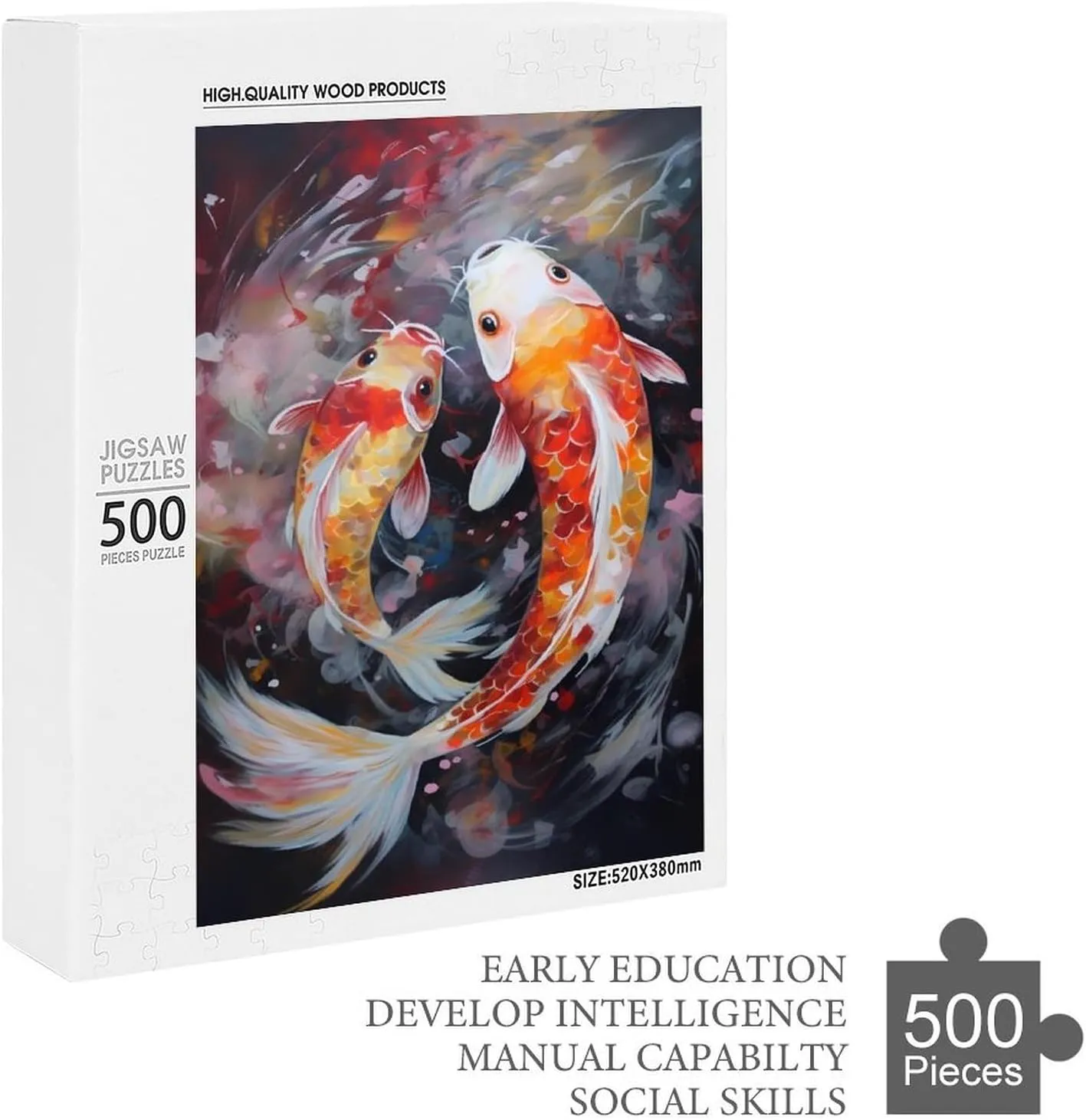 Puzzles for Adults 500 Pieces - Golden Koi Fish Funny Challenging Puzzle Perfect for Game Nights