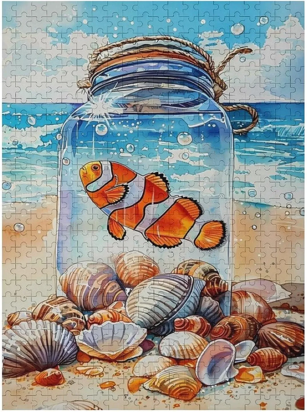 Puzzles for Adults 500 Pieces - Jar of Fish on The Beach Puzzle Challenging Educational Toys Puzzles Reduced Pressure Gift