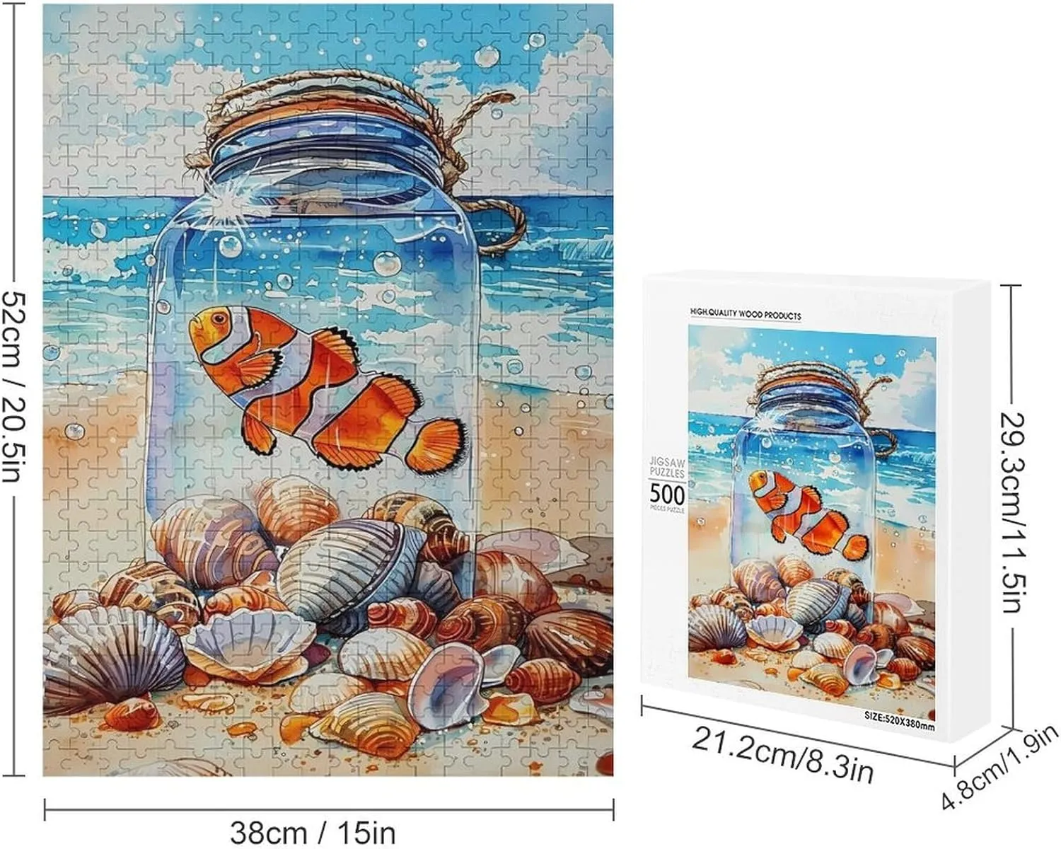 Puzzles for Adults 500 Pieces - Jar of Fish on The Beach Puzzle Challenging Educational Toys Puzzles Reduced Pressure Gift