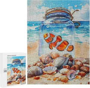 Puzzles for Adults 500 Pieces - Jar of Fish on The Beach Puzzle Challenging Educational Toys Puzzles Reduced Pressure Gift