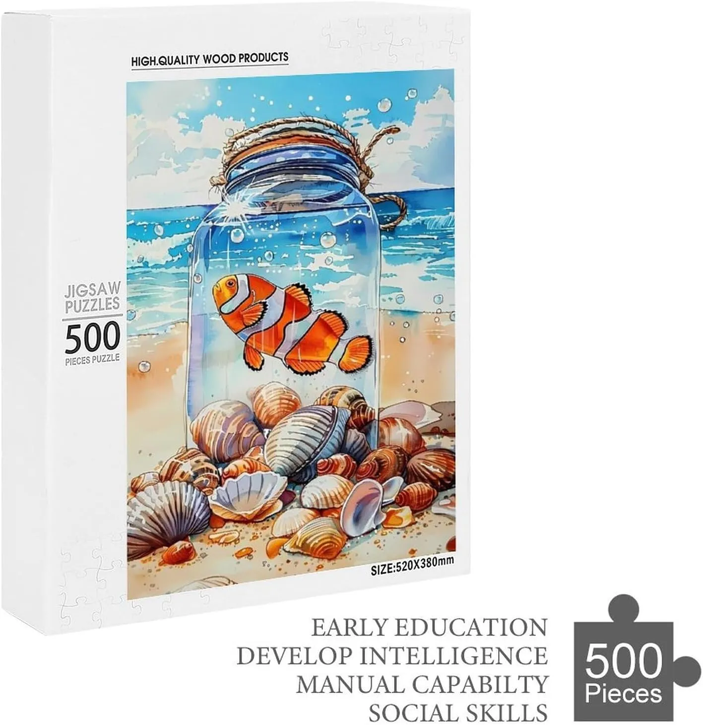 Puzzles for Adults 500 Pieces - Jar of Fish on The Beach Puzzle Challenging Educational Toys Puzzles Reduced Pressure Gift