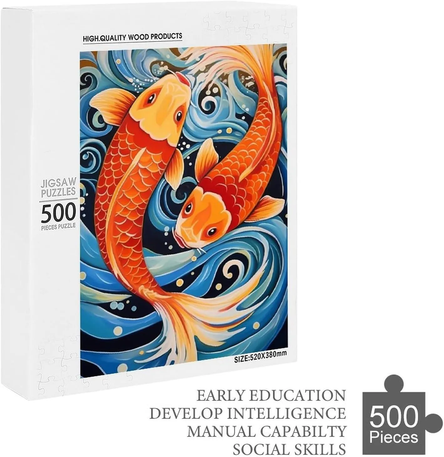 Puzzles for Adults 500 Pieces - Koi Colorful Koi Fish Perfect for Fun Brain Puzzle Lovers Vibrant Illustrations and Quality Pieces Challenging and Relaxing Gifts Idea