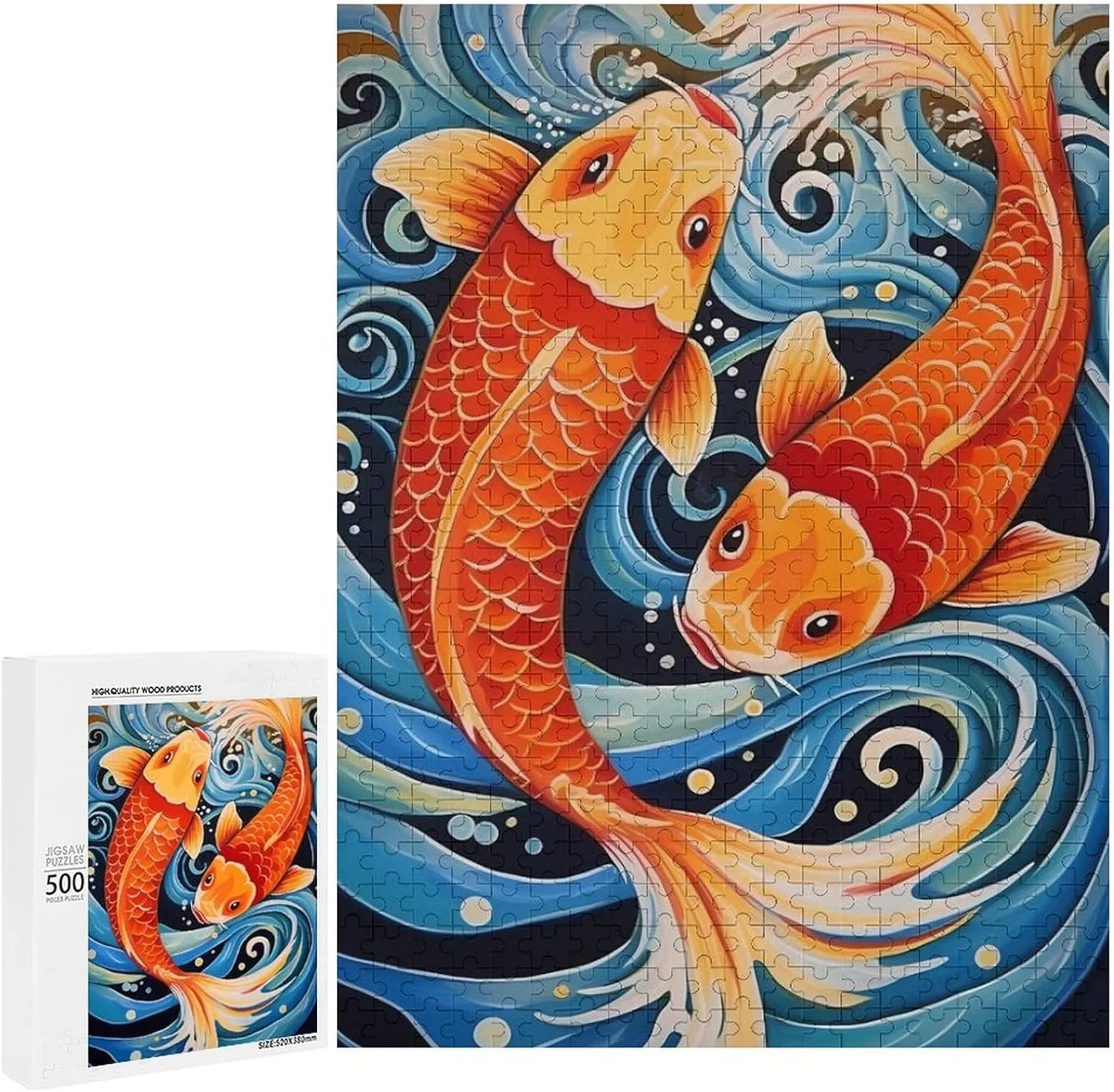 Puzzles for Adults 500 Pieces - Koi Colorful Koi Fish Perfect for Fun Brain Puzzle Lovers Vibrant Illustrations and Quality Pieces Challenging and Relaxing Gifts Idea
