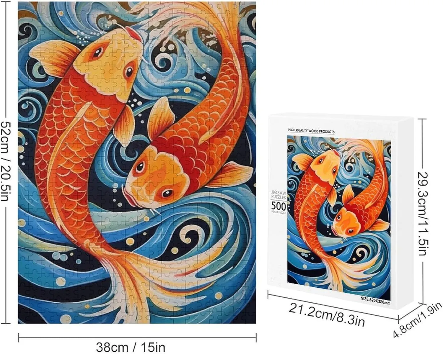 Puzzles for Adults 500 Pieces - Koi Colorful Koi Fish Perfect for Fun Brain Puzzle Lovers Vibrant Illustrations and Quality Pieces Challenging and Relaxing Gifts Idea